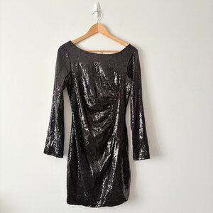 Hale Bob Sequin Long Sleeve Dress Black Size Medium